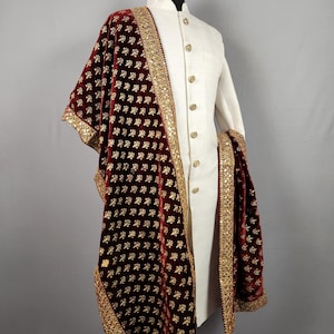 RED WEDDING SHAWL For Groom | Red dupatta Sherwani |  Indian Groom Shawl Stole | Red Wedding Shawl | Red Shawl  For Men Women | Red Stole