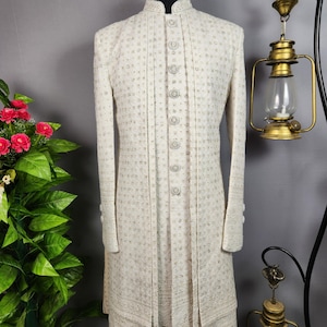 LUXURIOUS WHITE WEDDING Sherwani With Diamond Handwork & Layered Style | Indian Groom Outfit | Indian Ethnic Dress | Indian Wedding Sherwani