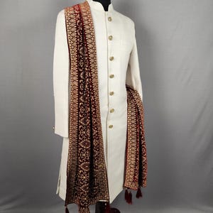 RED WEDDING SHAWL For Groom | Red dupatta Sherwani |  Indian Groom Shawl Stole | Red Wedding Shawl | Red Shawl  For Men Women | Red Stole