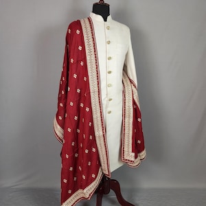 RED WEDDING SHAWL For Groom | Red dupatta Sherwani |  Indian Groom Shawl Stole | Red Wedding Shawl | Red Shawl  For Men Women | Red Stole