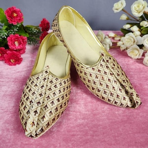 BEIGE WEDDING SHOES for Men | Groom Loafers | Indian Ethnic Sherwani Jutti | Mojari for Wedding | Traditional Footwear for Groom