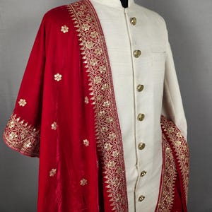 RED WEDDING SHAWL For Groom | Red dupatta Sherwani |  Indian Groom Shawl Stole | Red Wedding Shawl | Red Shawl  For Men Women | Red Stole