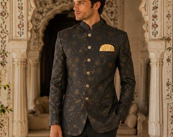 Black Jodhpuri Suit for Men: Indian Wedding Groom Outfit