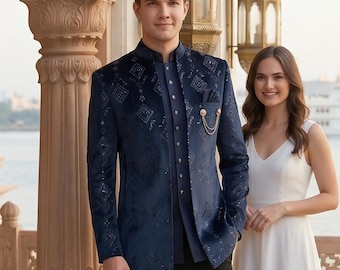 Blue Jodhpuri Suit: Indian Wedding Outfit, Slim Fit Formal Wear
