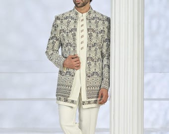 Cream Wedding Outfit for Men: Indian Groom Sherwani