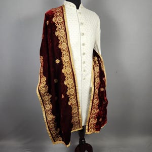RED WEDDING SHAWL For Groom | Red dupatta Sherwani |  Indian Groom Shawl Stole | Red Wedding Shawl | Red Shawl  For Men Women | Red Stole