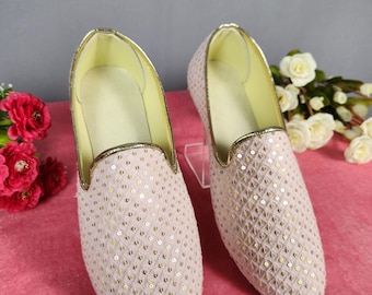 Pink Wedding Mojari Shoes for Men : Indian Groom Sherwani Jutti