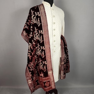 RED WEDDING SHAWL For Groom | Red dupatta Sherwani |  Indian Groom Shawl Stole | Red Wedding Shawl | Red Shawl  For Men Women | Red Stole