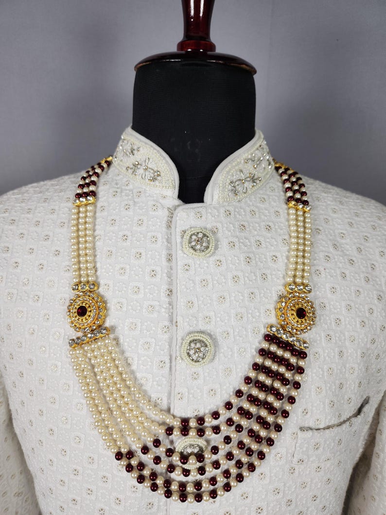 Brudgummens bröllopshalsband: Indisk Sherwani Mala Kantha - Pärlsmycken bild 4