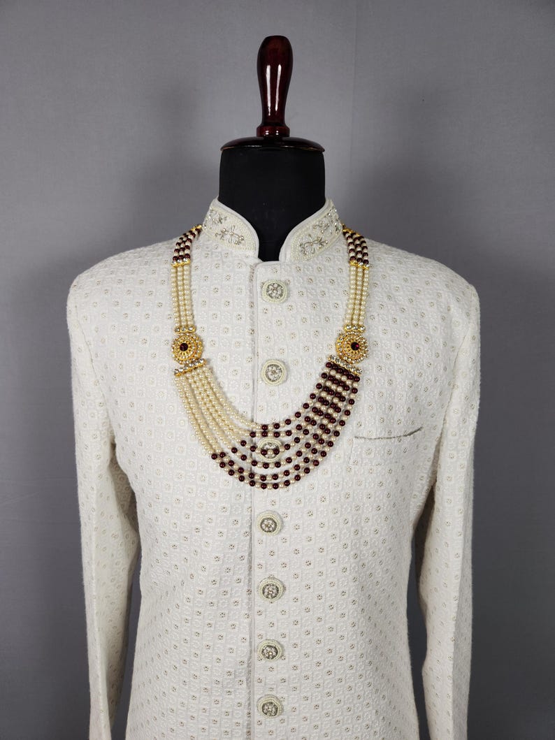 Brudgummens bröllopshalsband: Indisk Sherwani Mala Kantha - Pärlsmycken bild 3