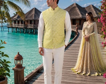 Hellgrüne Nehru Jacke: Indische Hochzeit Ärmellose Weste