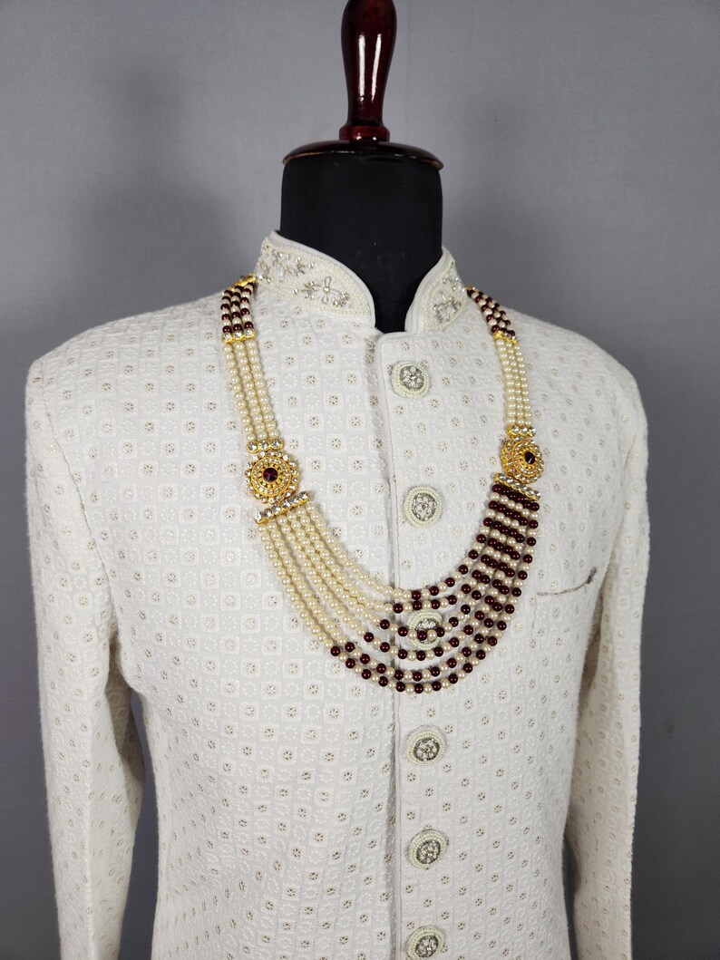 Brudgummens bröllopshalsband: Indisk Sherwani Mala Kantha - Pärlsmycken bild 5