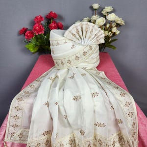 White Embroidered Groom Turban Shawl Set: Indian Wedding Safa