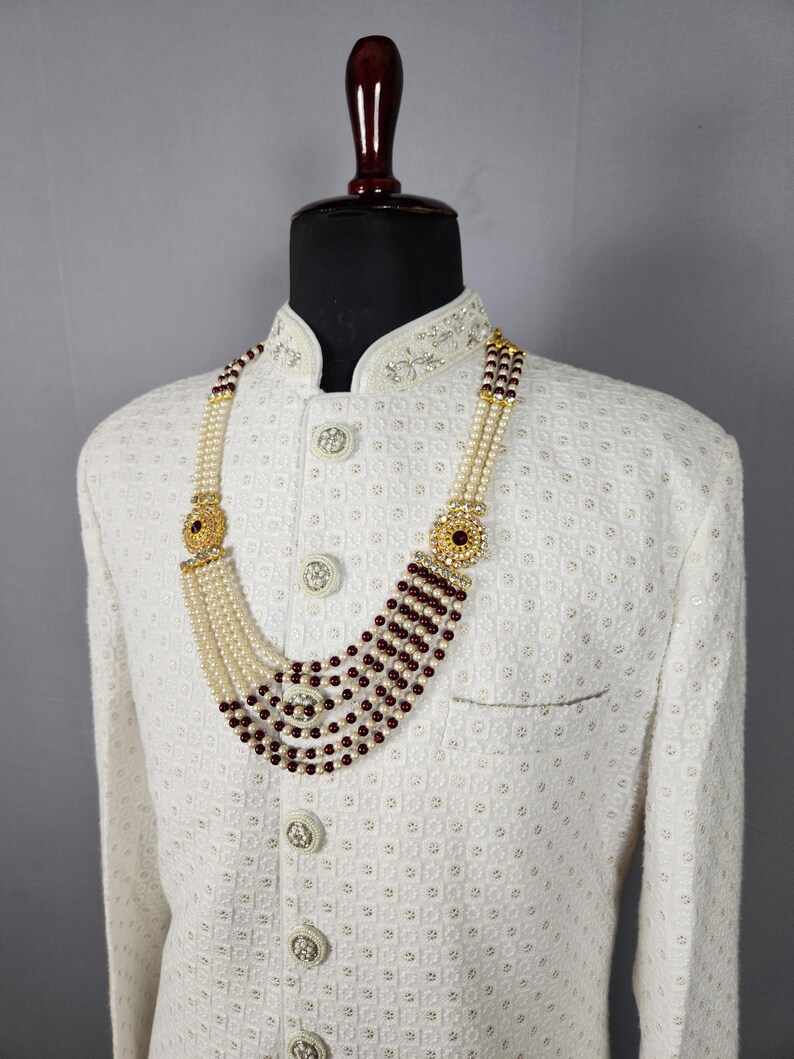 Brudgummens bröllopshalsband: Indisk Sherwani Mala Kantha - Pärlsmycken bild 6
