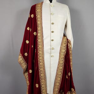 RED WEDDING SHAWL For Groom | Red dupatta Sherwani |  Indian Groom Shawl Stole | Red Wedding Shawl | Red Shawl  For Men Women | Red Stole