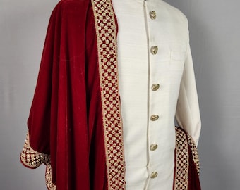 Red Embroidered Wedding Shawl for Groom: Indian Sherwani Stole