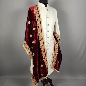RED WEDDING SHAWL For Groom | Red dupatta Sherwani |  Indian Groom Shawl Stole | Red Wedding Shawl | Red Shawl  For Men Women | Red Stole