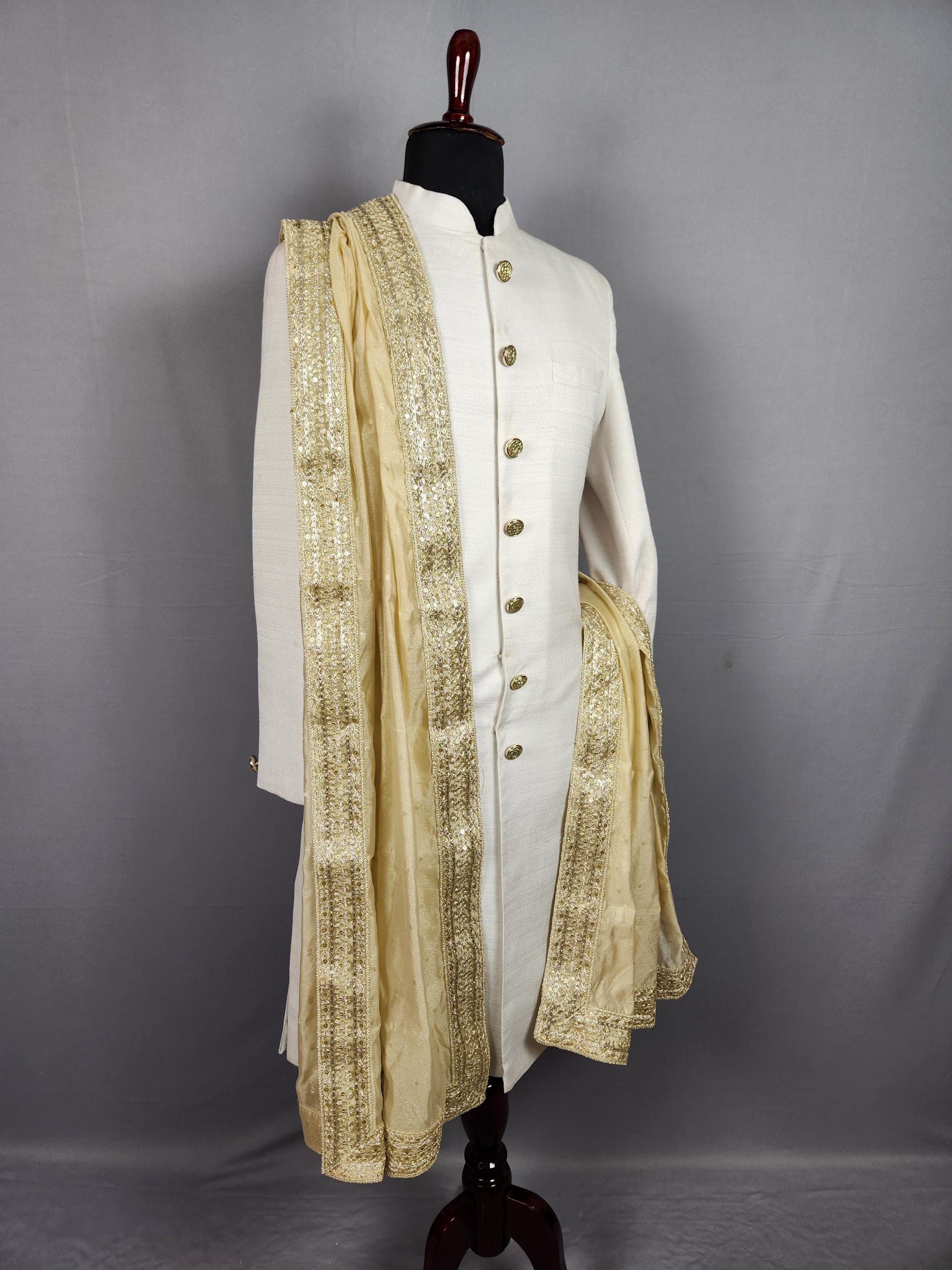 Golden Embroidered Wedding Shawl: Groom's Sherwani Dupatta