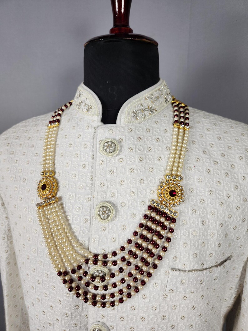 Brudgummens bröllopshalsband: Indisk Sherwani Mala Kantha - Pärlsmycken bild 7