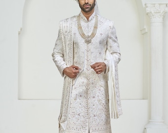 Groom White Wedding Sherwani