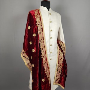 RED WEDDING SHAWL For Groom | Red dupatta Sherwani |  Indian Groom Shawl Stole | Red Wedding Shawl | Red Shawl  For Men Women | Red Stole