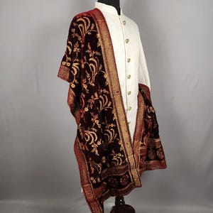 RED WEDDING SHAWL For Groom | Red dupatta Sherwani |  Indian Groom Shawl Stole | Red Wedding Shawl | Red Shawl  For Men Women | Red Stole