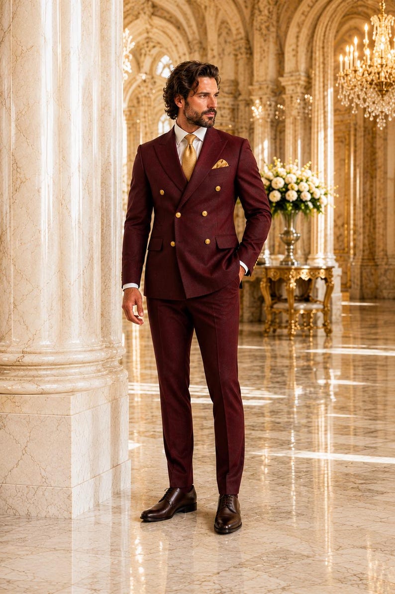 Costume Boutonnage Bordeaux Pour Homme Costume De Mari Pour Mariage 