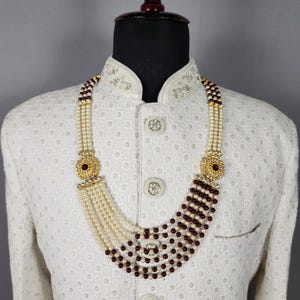 Brudgummens bröllopshalsband: Indisk Sherwani Mala Kantha - Pärlsmycken bild 1
