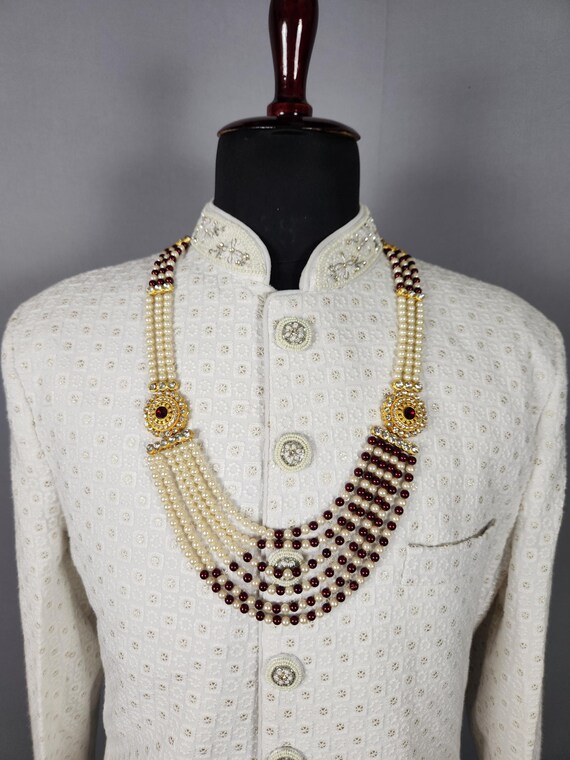 Groom Wedding Necklace: Indian Sherwani Mala Kantha - Pearl Jewelry