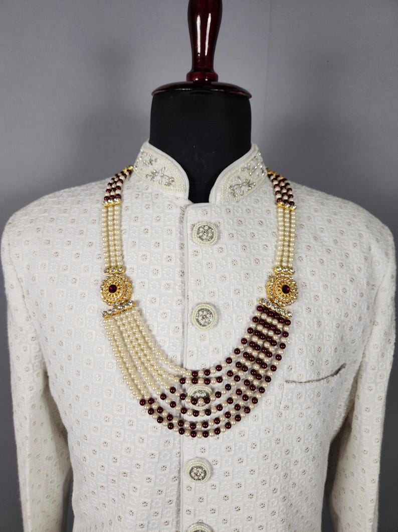 Brudgummens bröllopshalsband: Indisk Sherwani Mala Kantha - Pärlsmycken bild 1