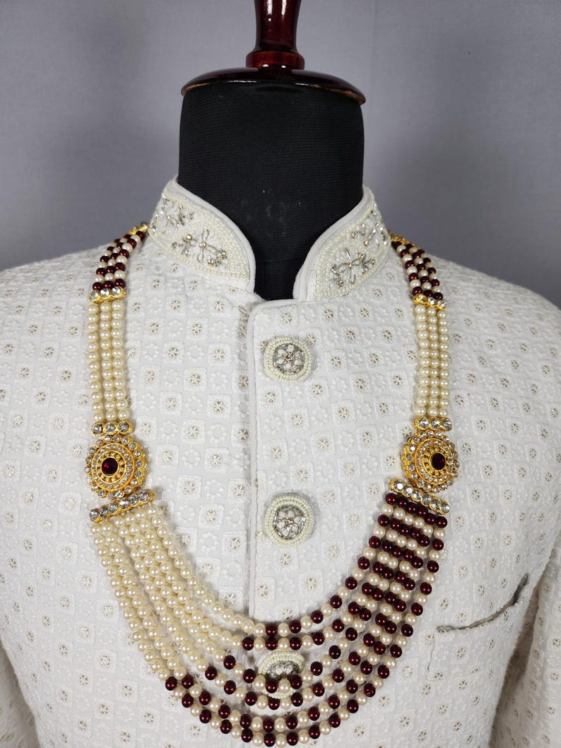 Brudgummens bröllopshalsband: Indisk Sherwani Mala Kantha - Pärlsmycken bild 2