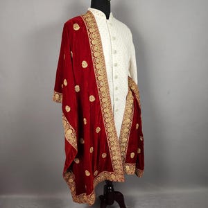 RED WEDDING SHAWL For Groom | Red dupatta Sherwani |  Indian Groom Shawl Stole | Red Wedding Shawl | Red Shawl  For Men Women | Red Stole