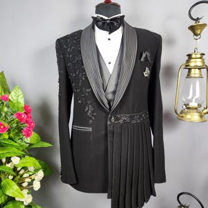 LUXURY DESIGN BLACK Tuxedo Suit For Men | Wedding Handwork Tuxedo | Made to Measure Suit | Men&#39;s Tuxedo for Reception | Groomsmen Tuxedo