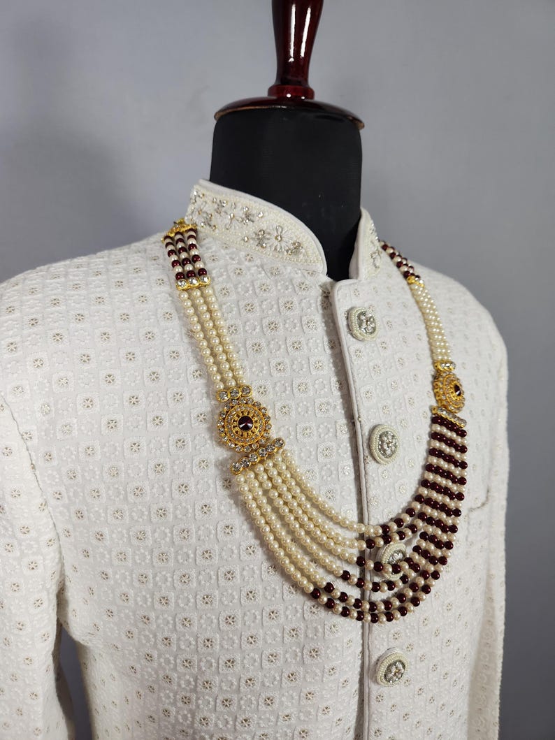 Brudgummens bröllopshalsband: Indisk Sherwani Mala Kantha - Pärlsmycken bild 8