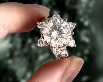 Lab Created Diamond Halo Flower Engagement Ring, 14K White Gold Finish Sterling Silver