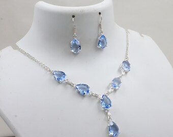 Aquamarine Gemstone Necklace & Earring Set Sterling Sliver Handmade Artisan Necklace For Dangle Earrings jewelry Woman Jewelry Gift For Her,
