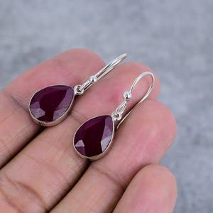 Faceted Kashmiri Ruby Gemstone Earrings Handmade Earrings Valentine's Gift, Sterling Silver 925, Woman Dangle, Earrings, Love Gift For Her