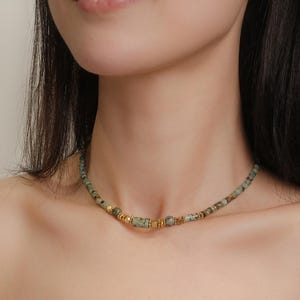 Natural Green Turquoise Beaded Choker | Gold Medallion Beads | Natural Gemstone Choker | Boho Gemstone Necklace | Artisan Boho Jewelry Gift