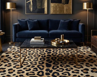Tappeto in lana con stampa leopardata - Tappeto annodato a mano - Tappeto di lusso con motivo animali per soggiorno e ufficio - Fatto a mano a pois - Arredamento massimalista