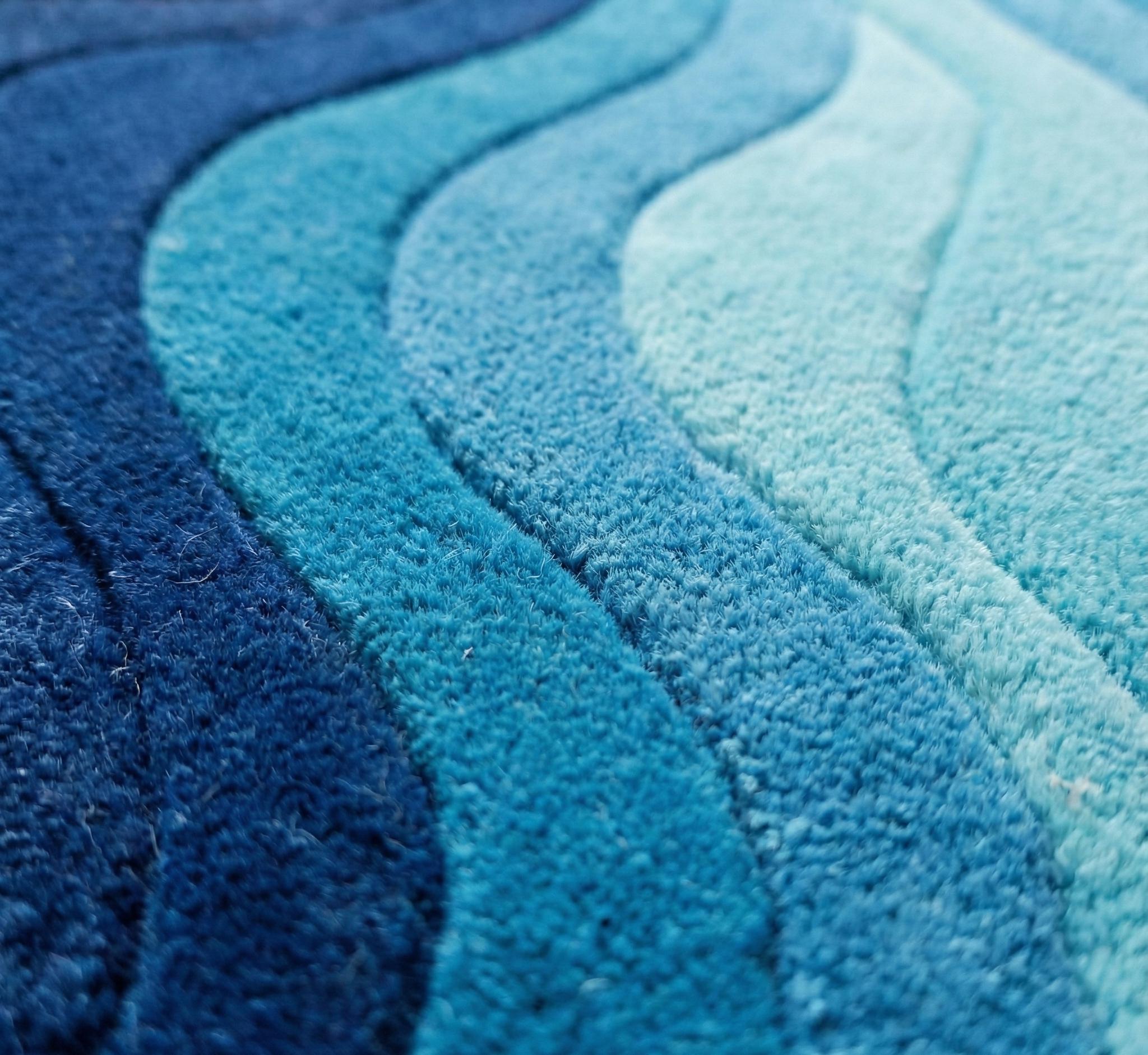 Organic Shape Hand Tufted Wool Rug - Custom Size 3D Ocean Blue ...