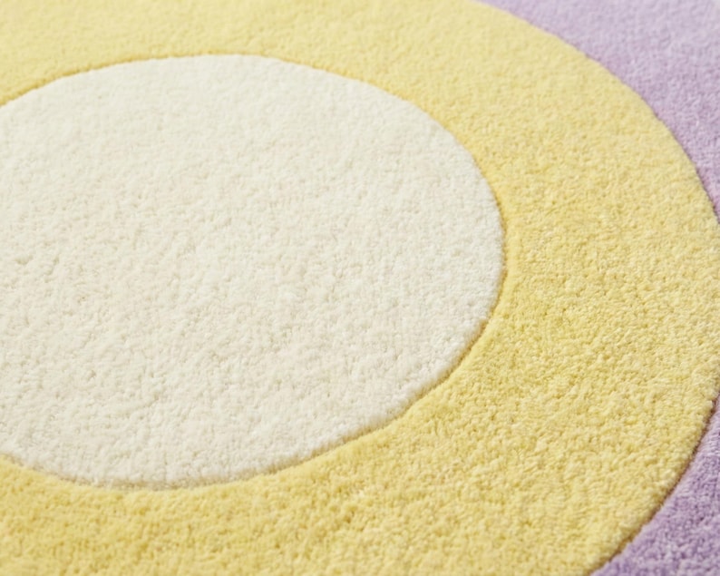 Lilac and Butter Yellow Round Wool Rug, Hand Tufted Circle Area Rug ...