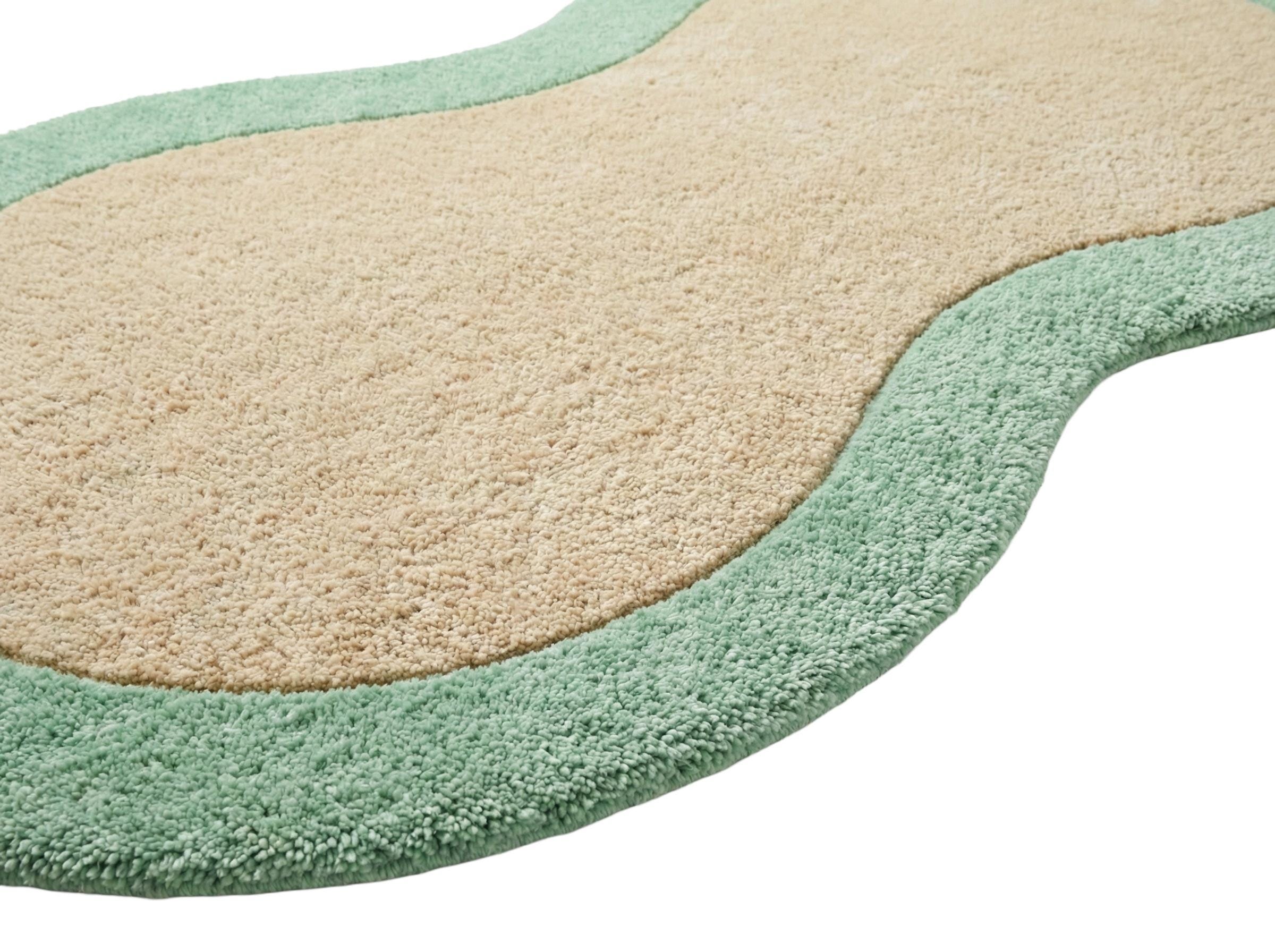 Sage Green Wavy Wool Rug, Hand Tufted Irregular Shaped Curvy Carpet ...