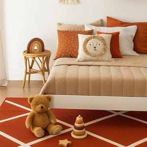 Rust Orange Wool Rug – Hand-Tufted Geometric Lattice Carpet – 100% Wool Area Rug for Living Room, Bedroom, Office – Custom Sizes Available