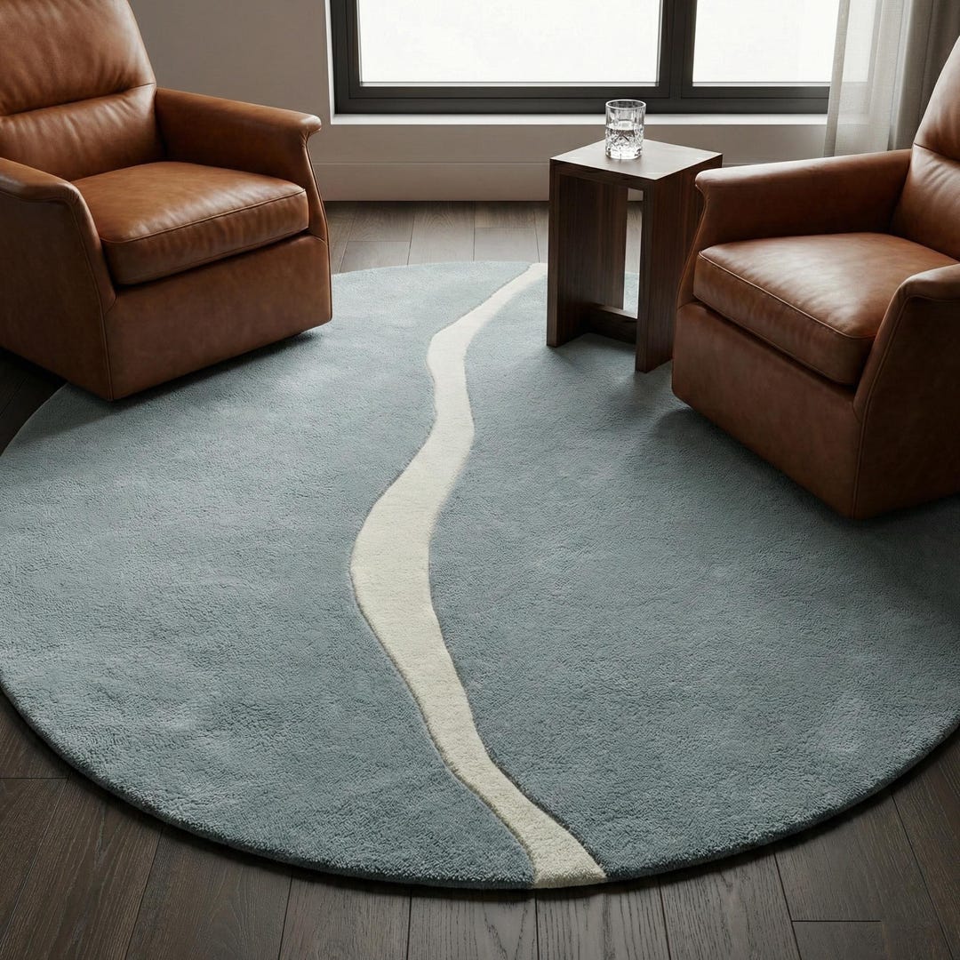 Modern Wavy Hand Tufted Rug - Blue and White Abstract Oval Organic ...