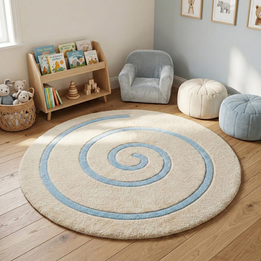 Spiral Round Wool Rug, Hand Tufted Circle Area Rug for Nursery, Kids ...