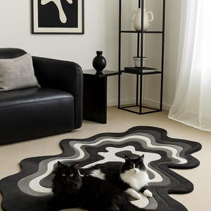 Hand-Tufted Wool Rug: Modern Abstract Black & Grey Area Carpet