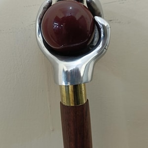 Chrome Nautical Walking Cane: Red Ball Handle, Rosewood Shaft