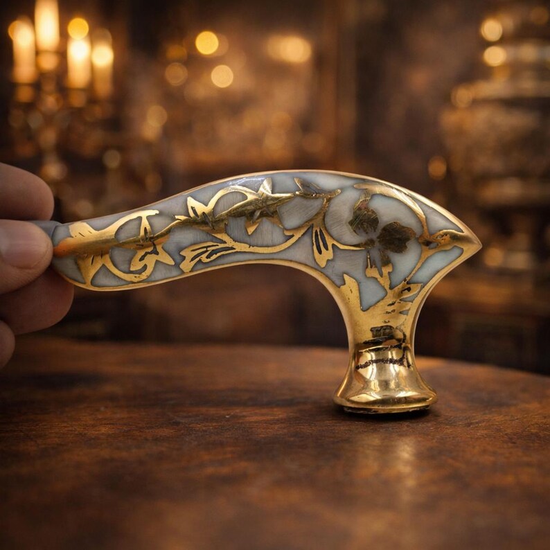 Victorian Brass Cane Handle: Ornate Antique Style Walking Stick Head image 4