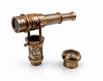 Victorian Spyglass Telescope Cane Handle with Antique Compass – Brass Walking Stick Handle