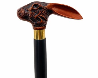 Bastón con empuñadura de latón y cabeza de conejo – Varilla de madera victoriana, 91 cm (36 pulgadas)
